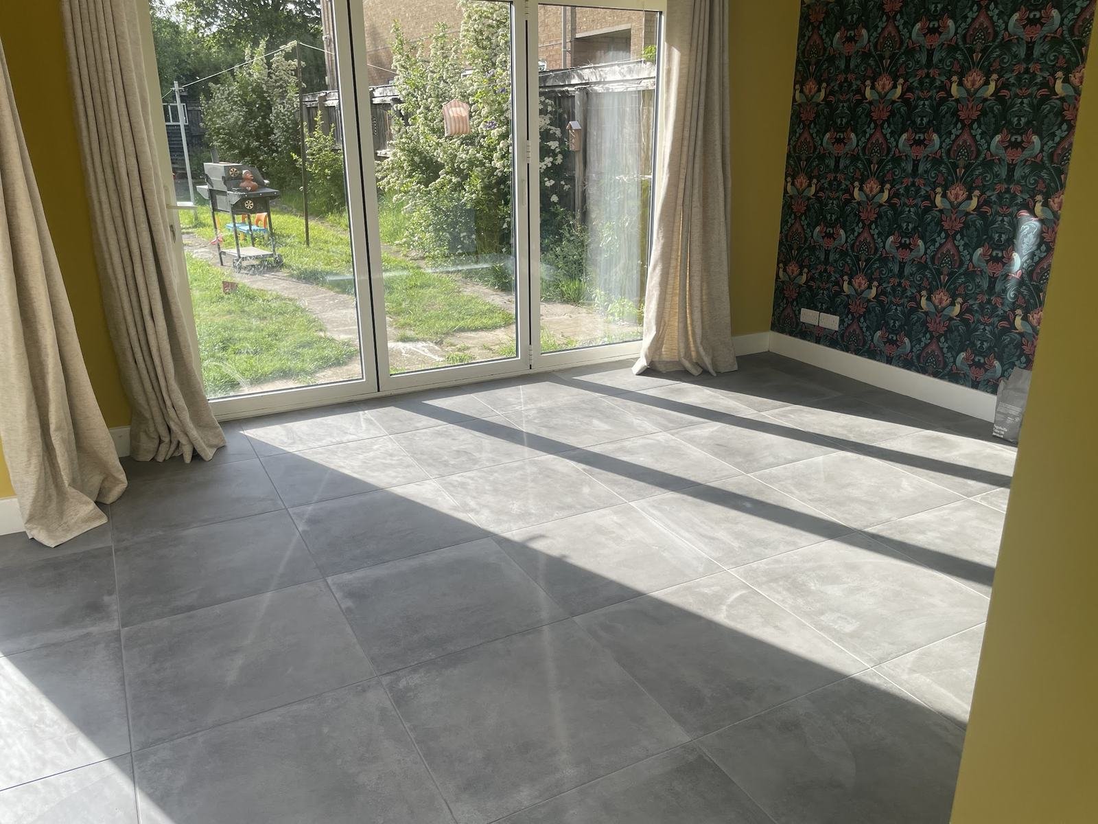 Lewis's extension floor in large grey porcelain