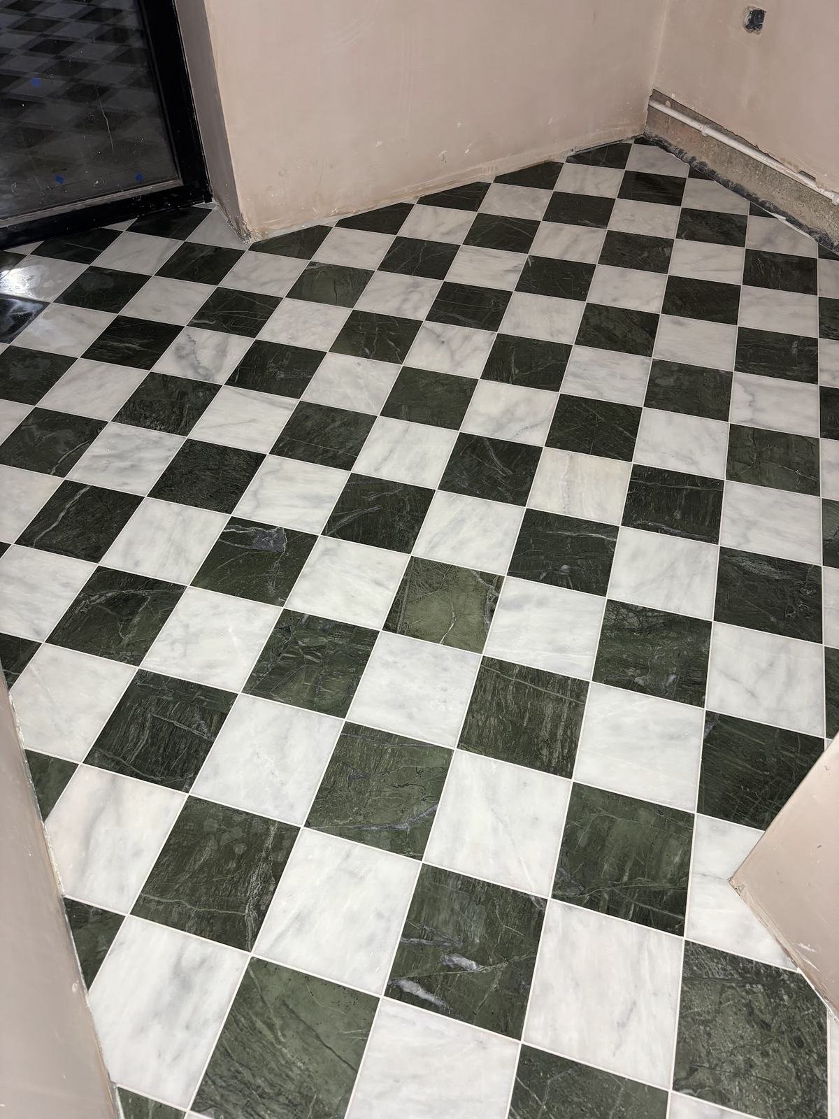 Black and white marble chequerboard floor